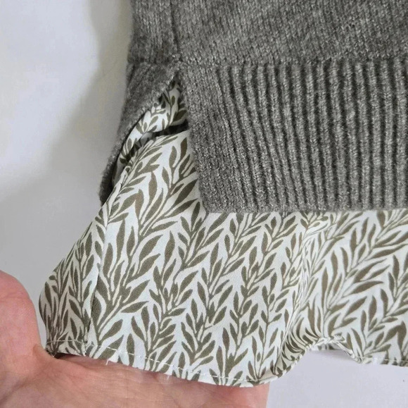 LOFT merino wool blend sage dusty green layered sweater Sz M - Picture 2 of 8